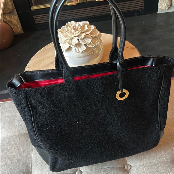 Givenchy Parfums Large Black Wool & Faux Leather Tote Bag Pink Lining - Picture 1 of 14